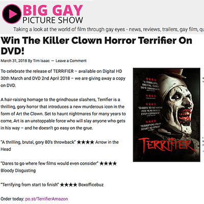 Win The Killer Clown Horror Terrifier On DVD!